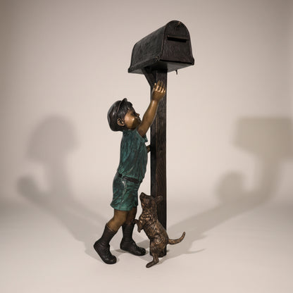 Standing Boy with Dog Bronze Statue Mailbox
