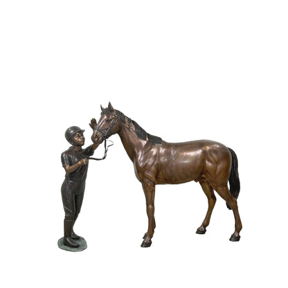 Girl Jockey with Pony Bronze Statue