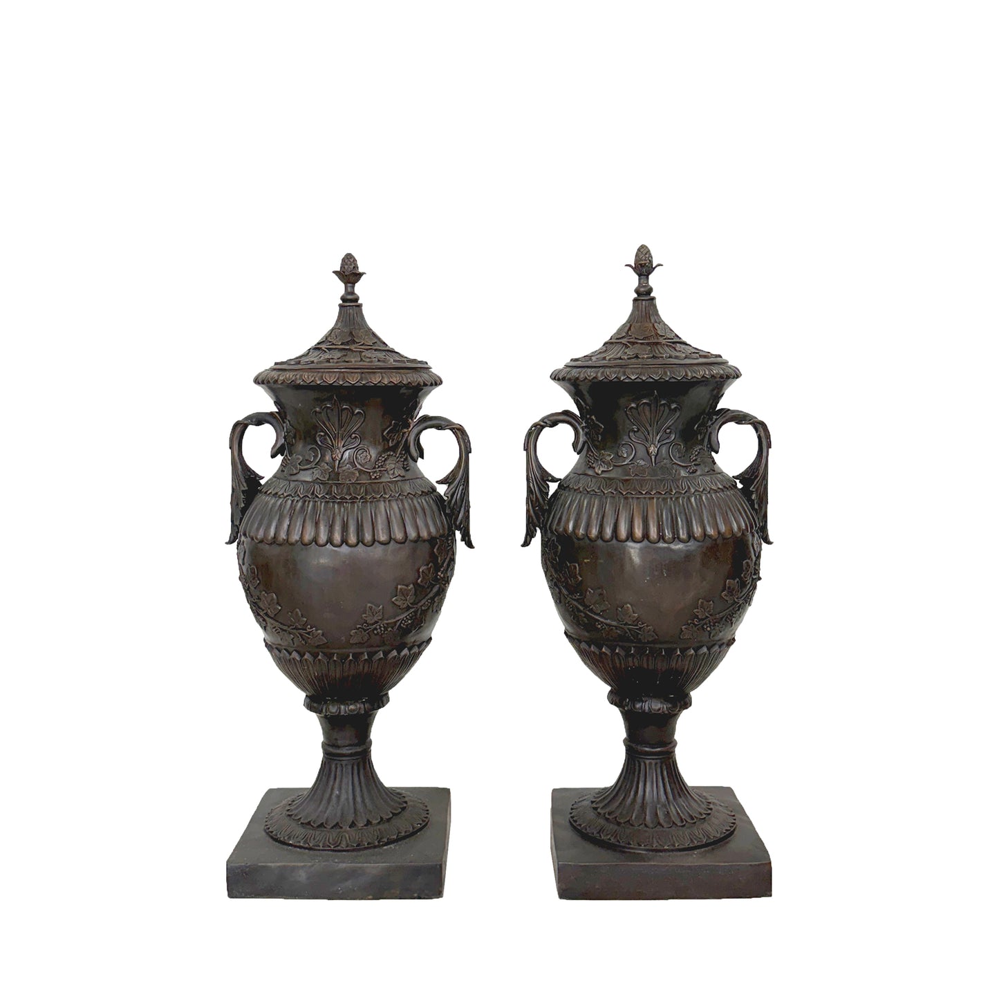 Classical Bronze Planter Urn with Lid Pair