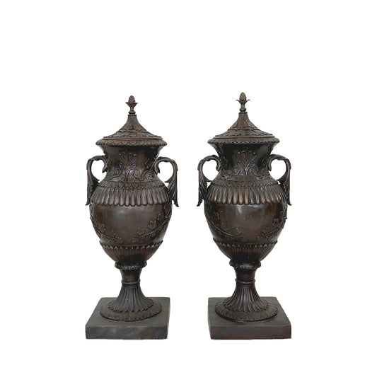 Classical Bronze Planter Urn with Lid Pair