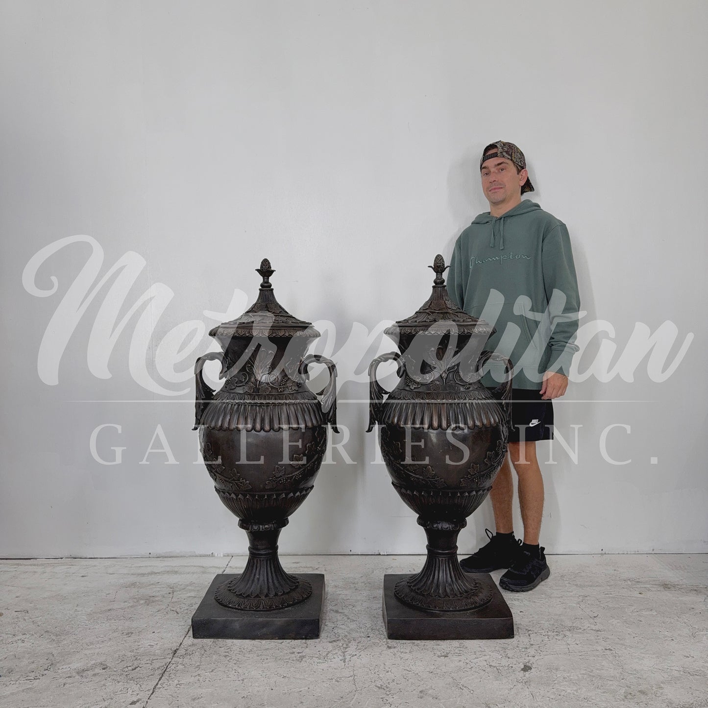 Classical Bronze Planter Urn with Lid Pair