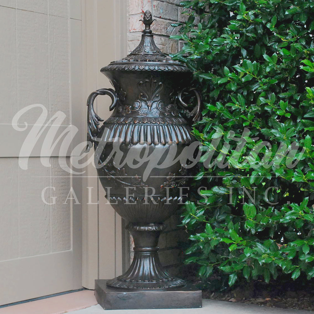 Classical Bronze Planter Urn with Lid Pair