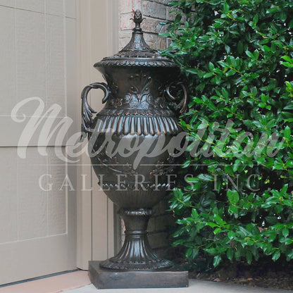 Classical Bronze Planter Urn with Lid Pair
