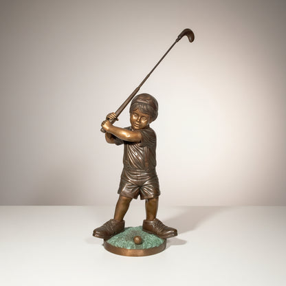 Little Boy Golfer with Big Shoes Bronze Statue