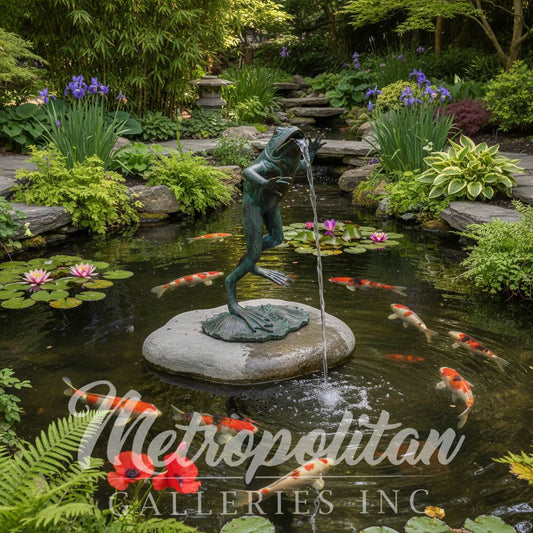Large Jumping Frog Bronze Fountain Statue
