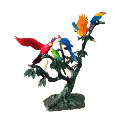 Colorful Parrots in Tree Bronze Statue