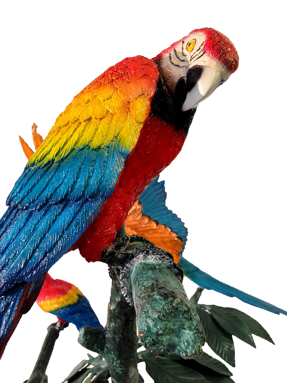 Colorful Parrots in Tree Bronze Statue