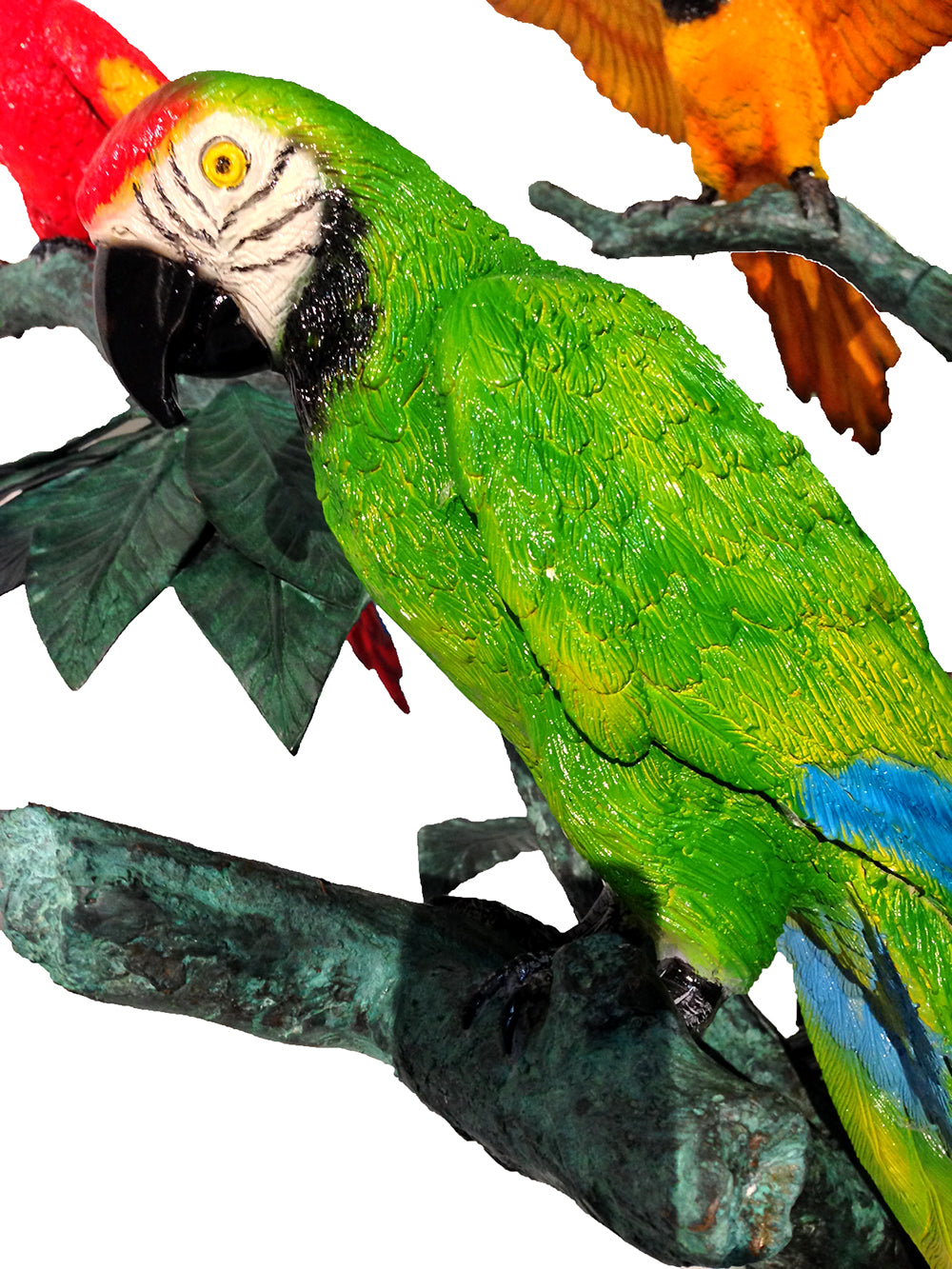 Colorful Parrots in Tree Bronze Statue