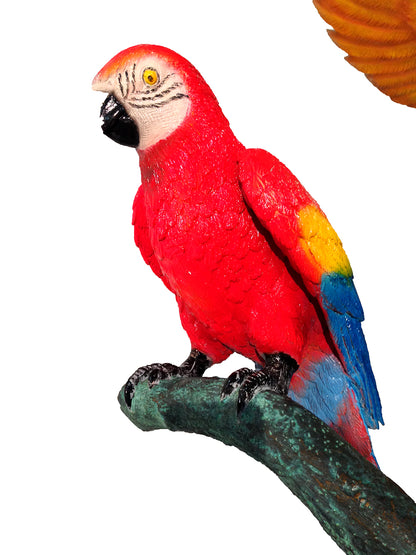 Colorful Parrots in Tree Bronze Statue