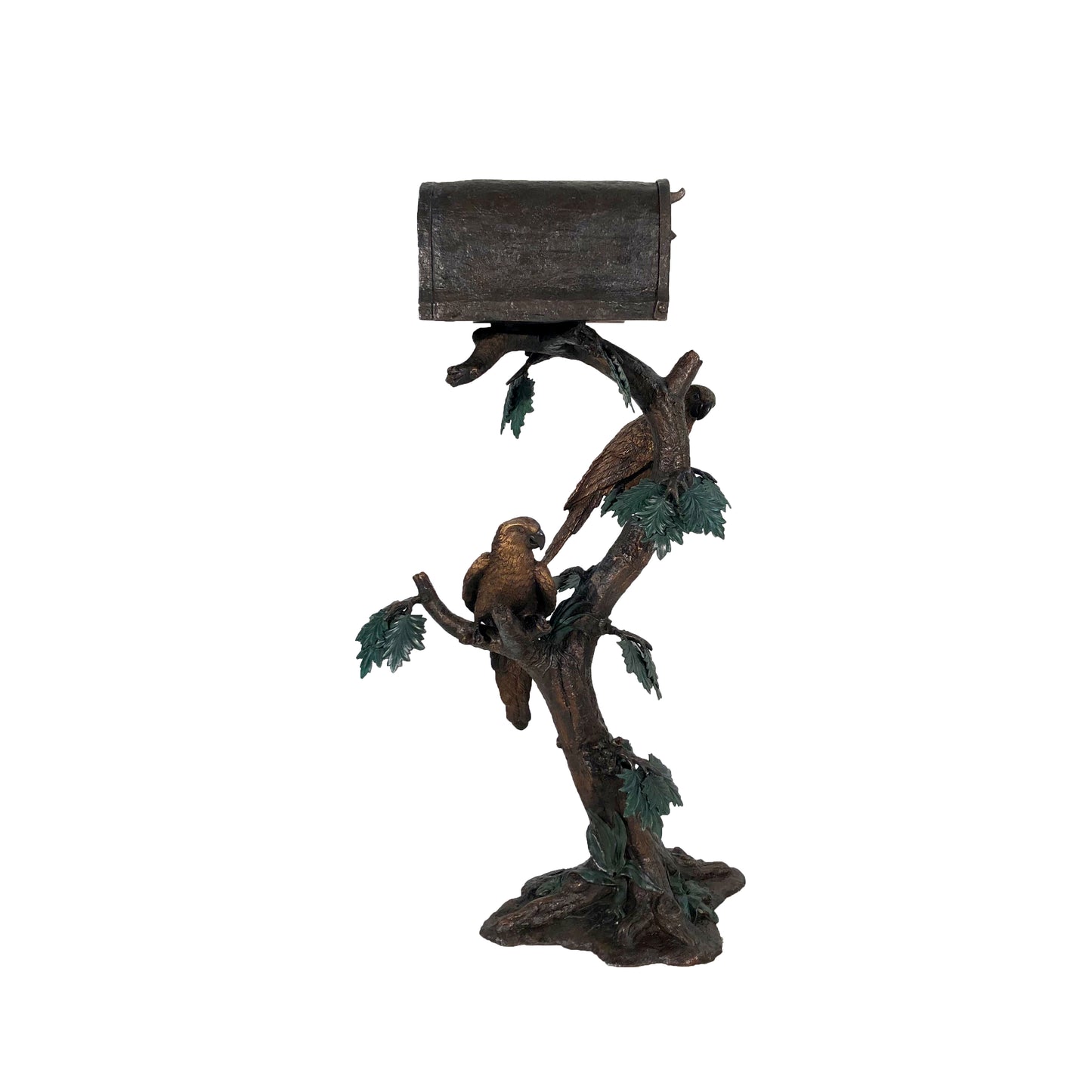Two Parrots in Tree Bronze Statue Mailbox