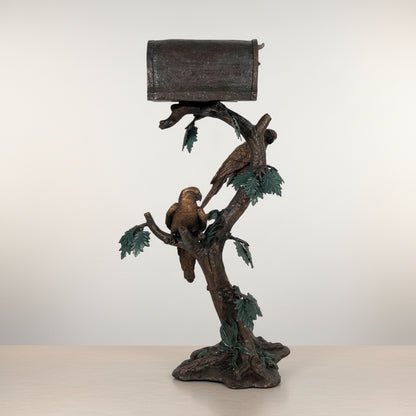 Two Parrots in Tree Bronze Statue Mailbox