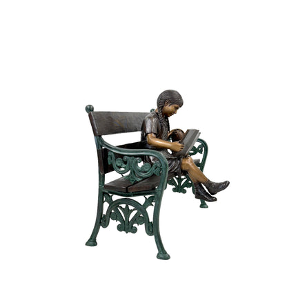 Girl Reading Book on Bench with Puppy Bronze Statue