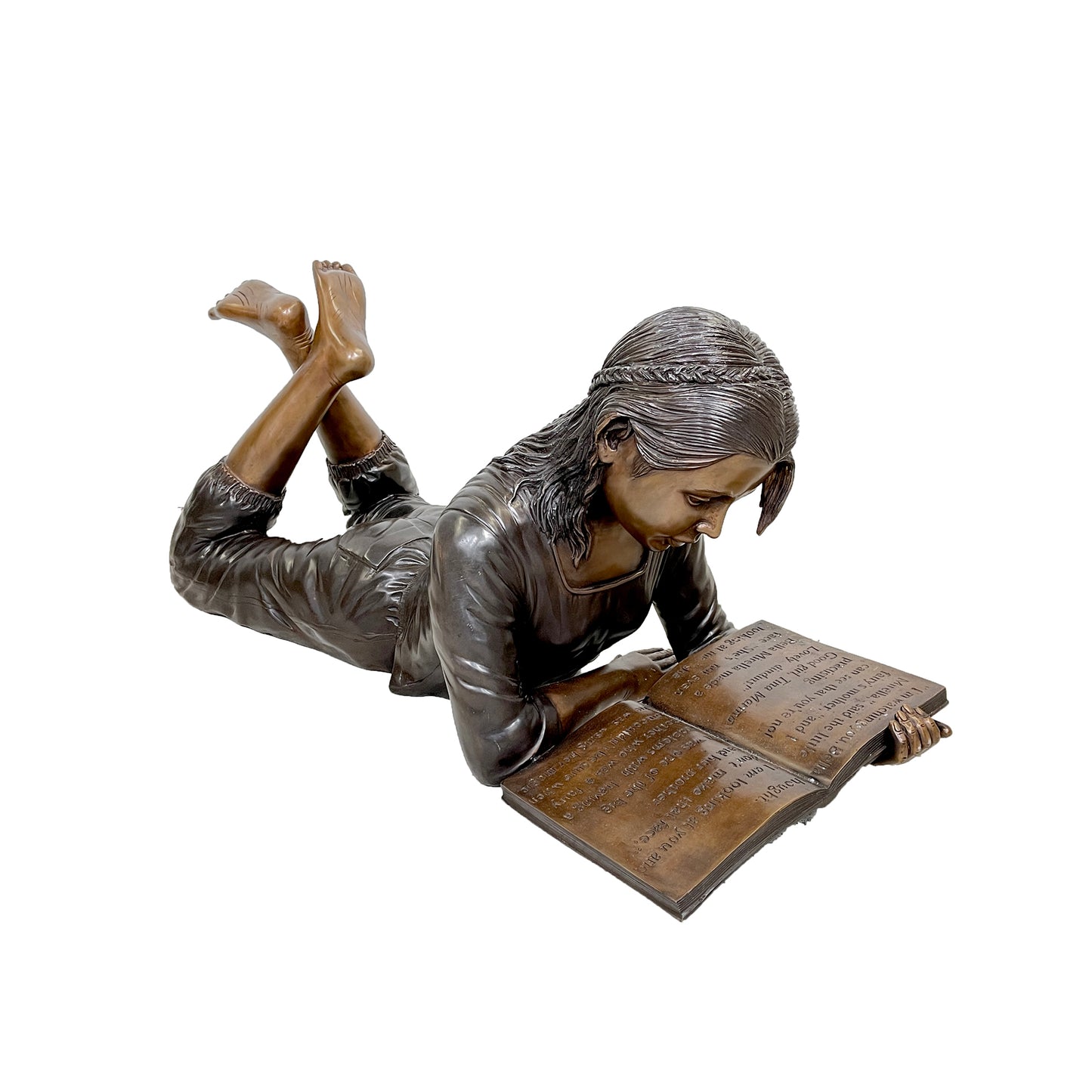 Lying Girl Reading Book Bronze Statue