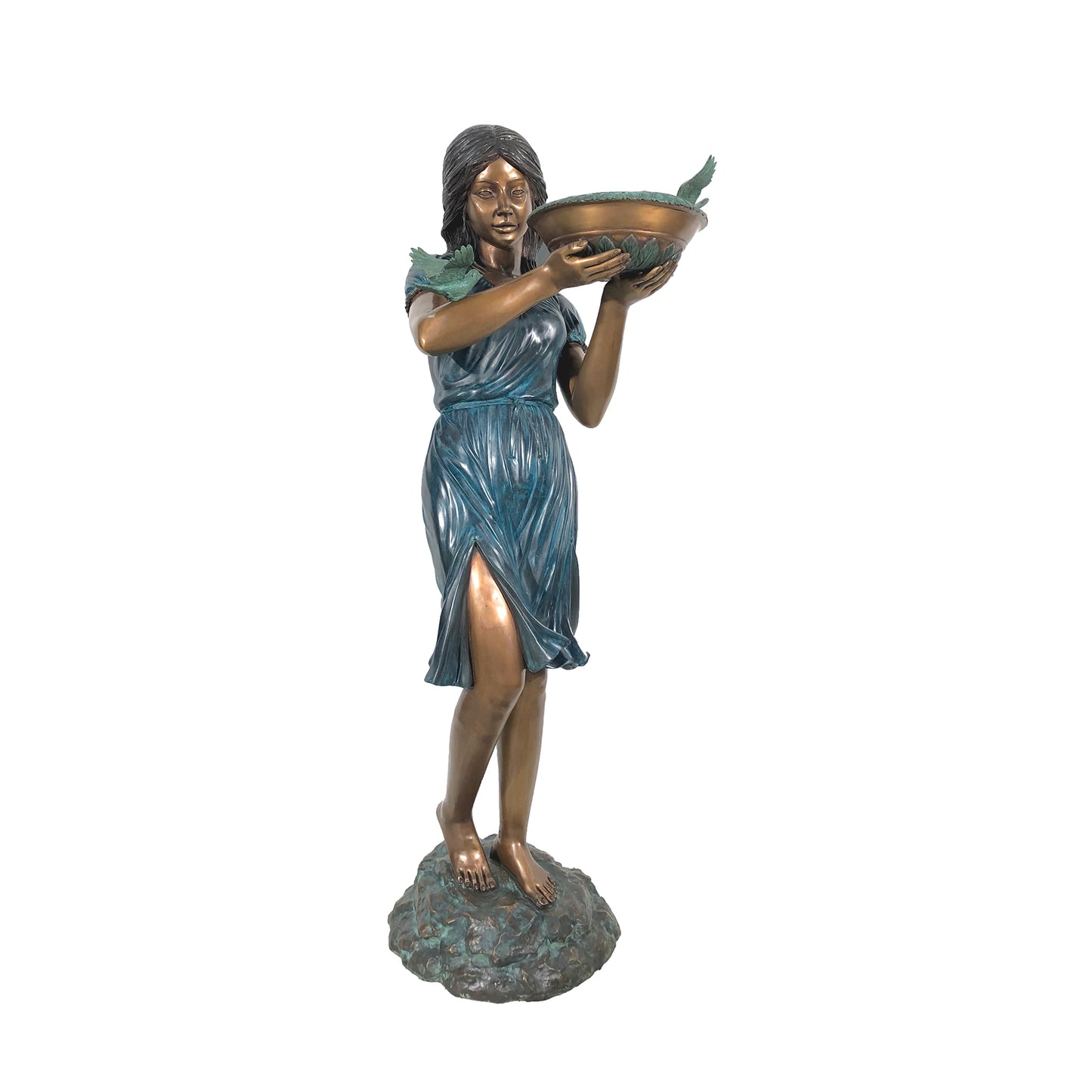 Girl with Birdbath Fountain Bronze Statue