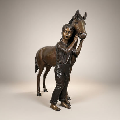 Standing Girl with Pony Bronze Statue