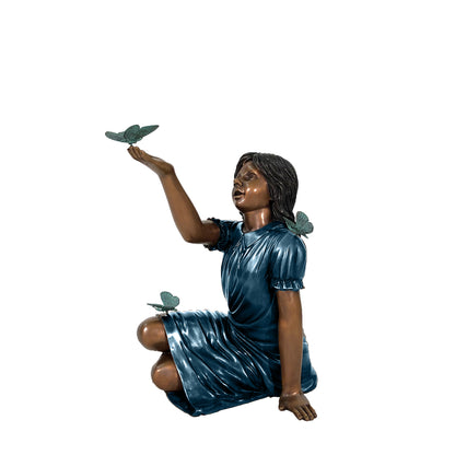Sitting Girl with Butterflies Bronze Statue
