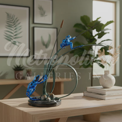 Frogs & Dragonfly on Grass Table-top Bronze Statue