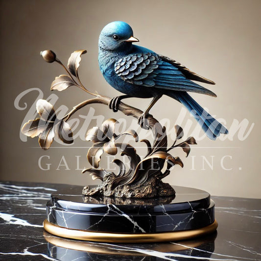 Bluebird on Branch Table-top Bronze Sculpture
