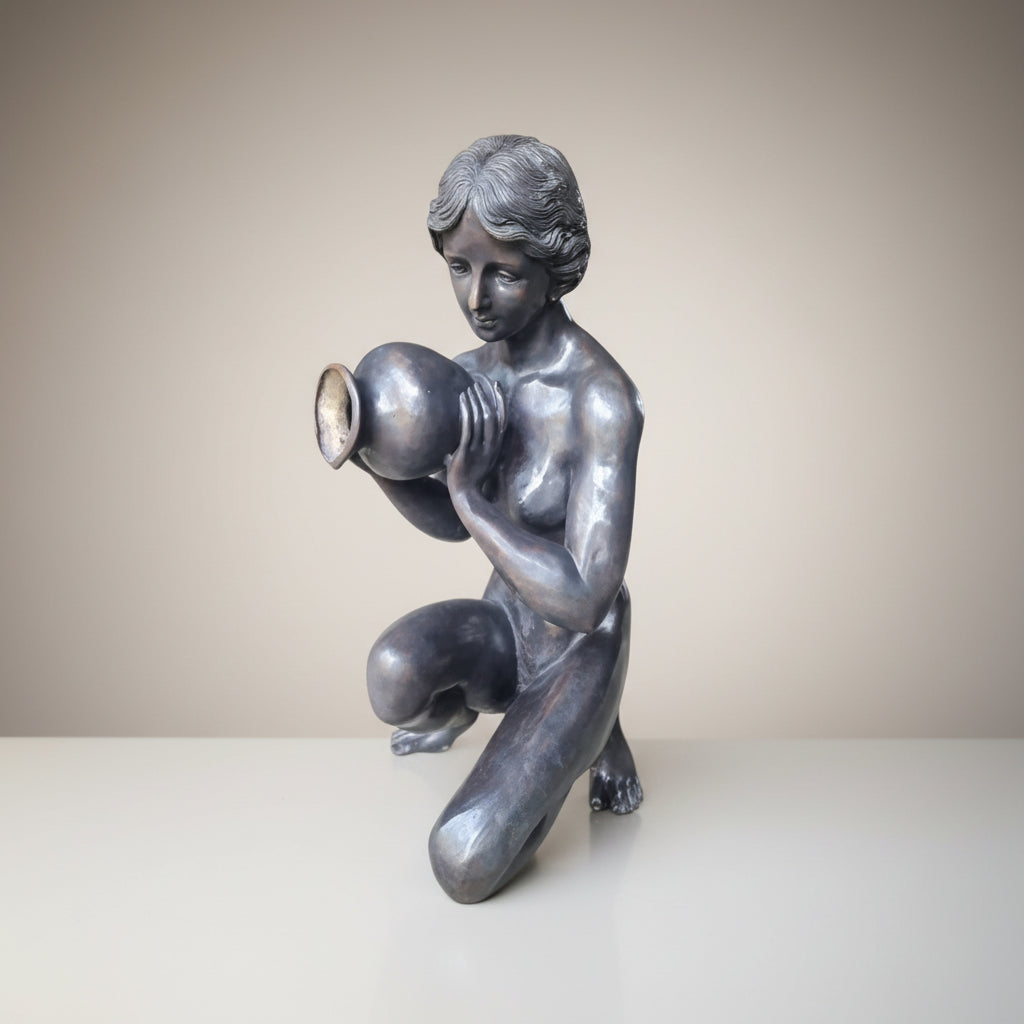 Kneeling Lady Pouring Jar Bronze Fountain Statue