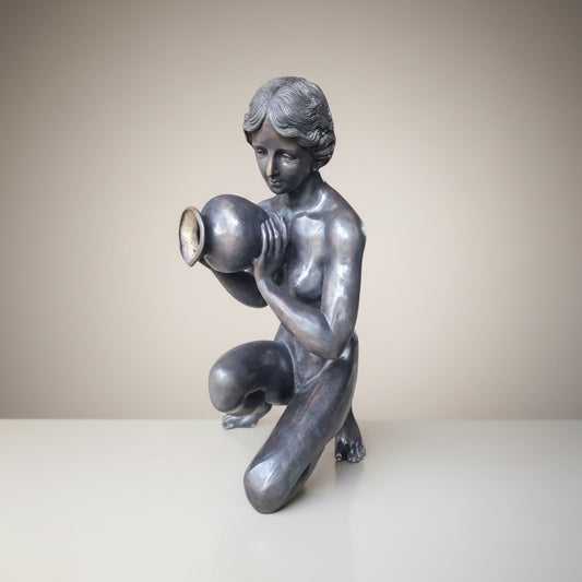 Kneeling Lady Pouring Jar Bronze Fountain Statue