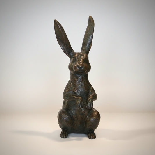 Sitting Rabbit Ears Up Bronze Table-top Statue