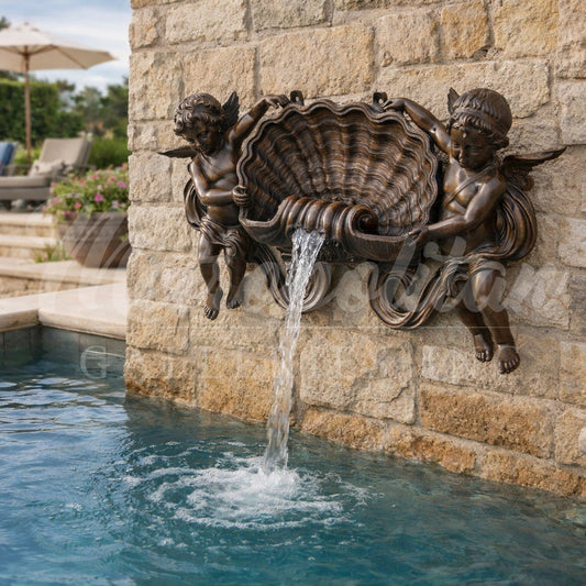 Two Cupids Bronze Wall Fountain