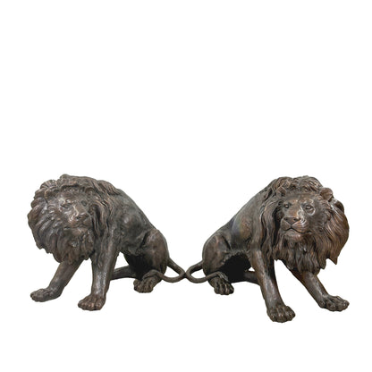 Crouching Lions Bronze Statue Set