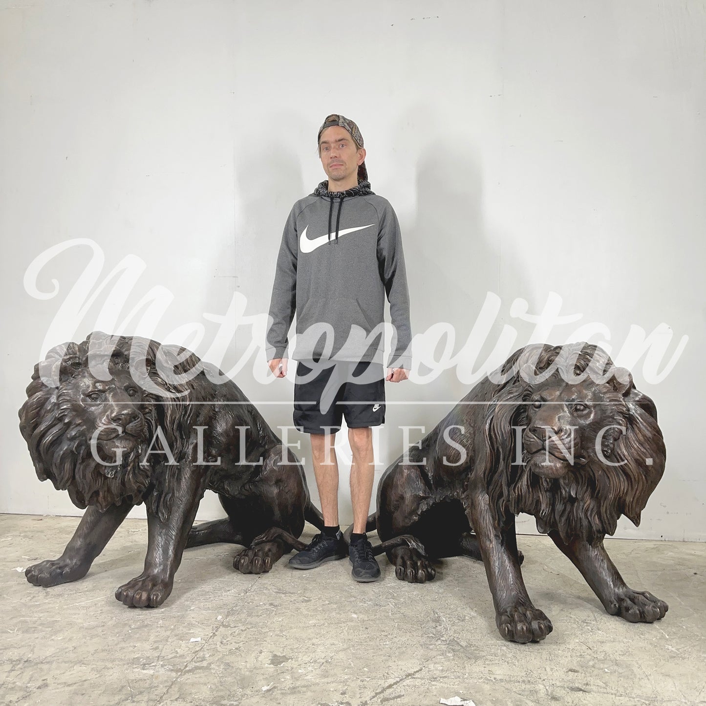 Crouching Lions Bronze Statue Set