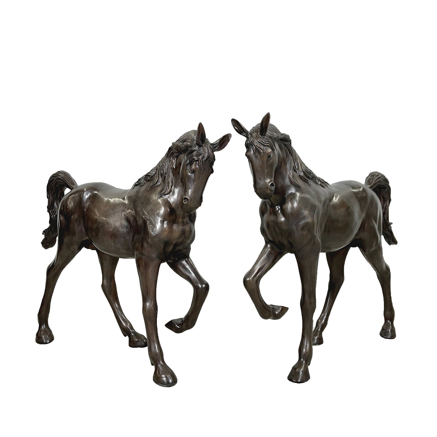 Trotting Horses Bronze Statue Pair