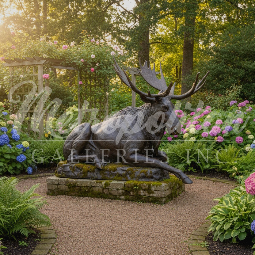 Reclining Moose Bronze Statue