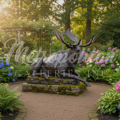 Reclining Moose Bronze Statue