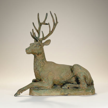 Reclining Deer Table-top Bronze Statue