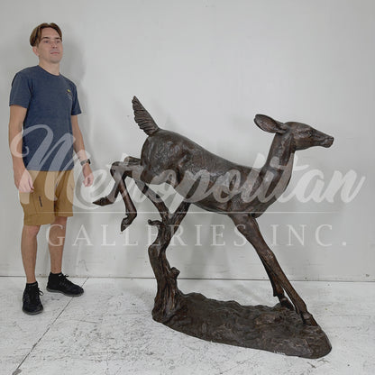 Jumping Fawn Bronze Statue