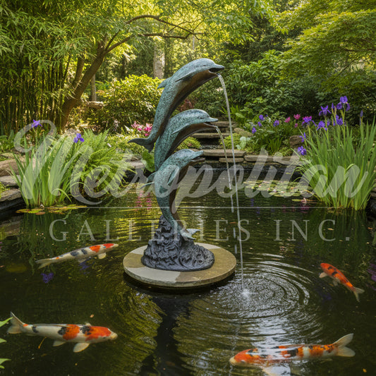 Jumping Dolphin Trio Fountain Bronze Statue