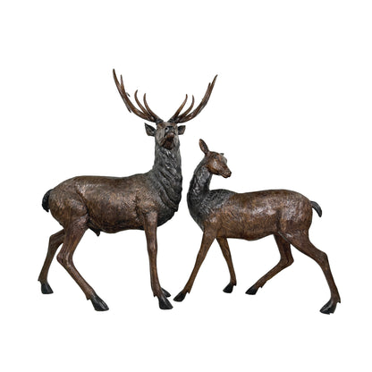 Elk & Doe Bronze Statue Set