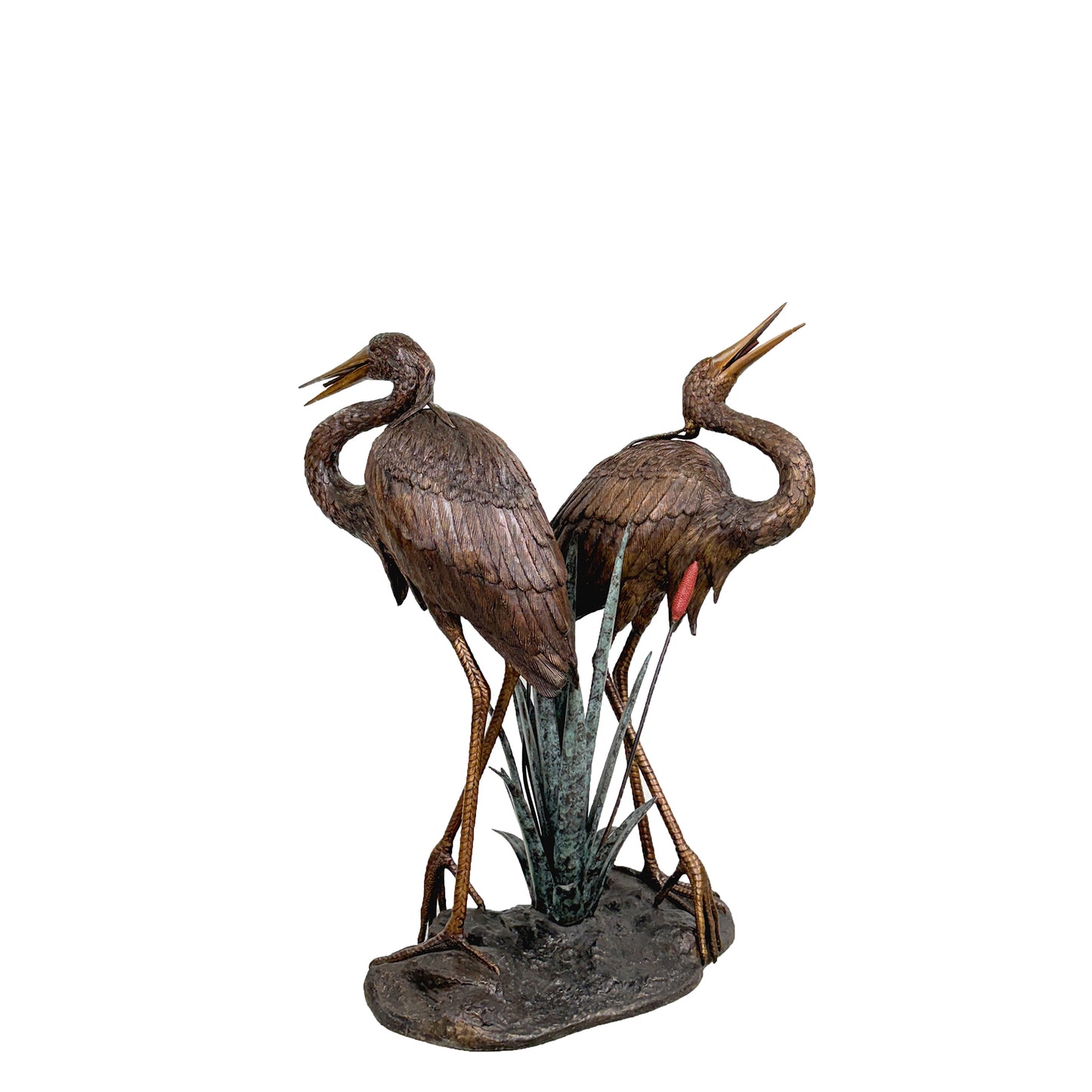 Two Herons in Reeds Bronze Fountain Statue