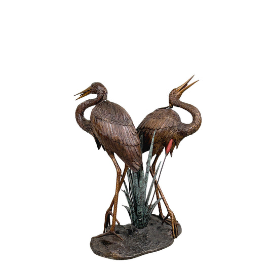 Two Herons in Reeds Bronze Fountain Statue
