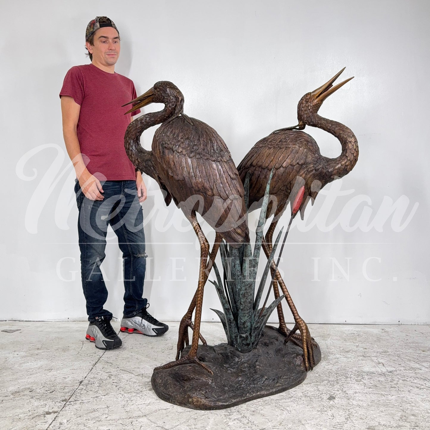 Two Herons in Reeds Bronze Fountain Statue