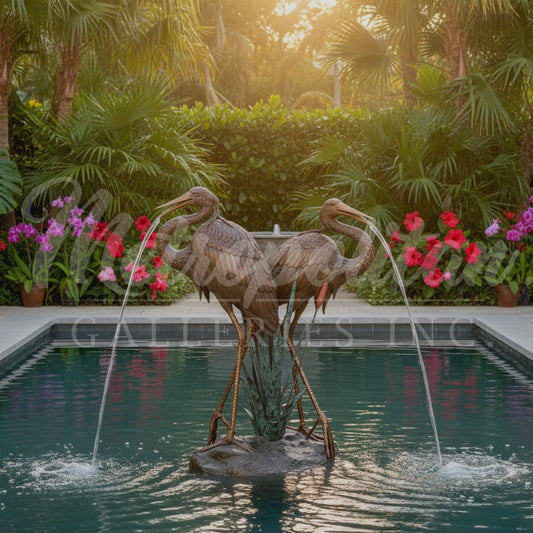Two Herons in Reeds Bronze Fountain Statue