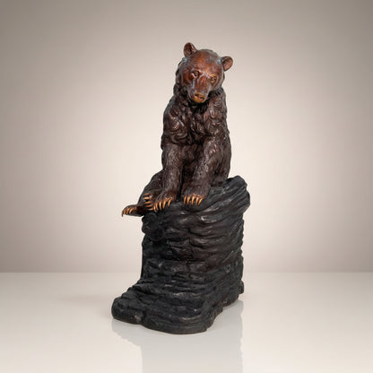 Bear Sitting on Rock Bronze Statue