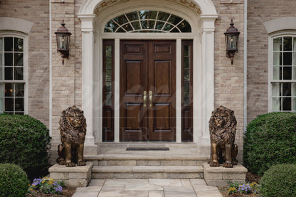 Sitting Lions Bronze Statue Pair