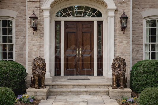 Sitting Lions Bronze Statue Pair