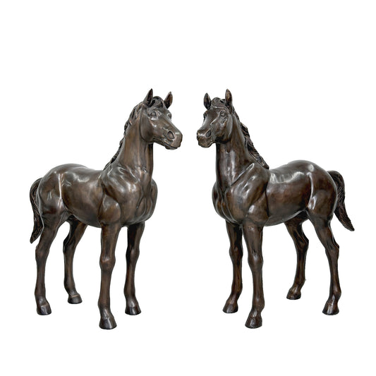 Medium Standing Horse Bronze Statue Pair