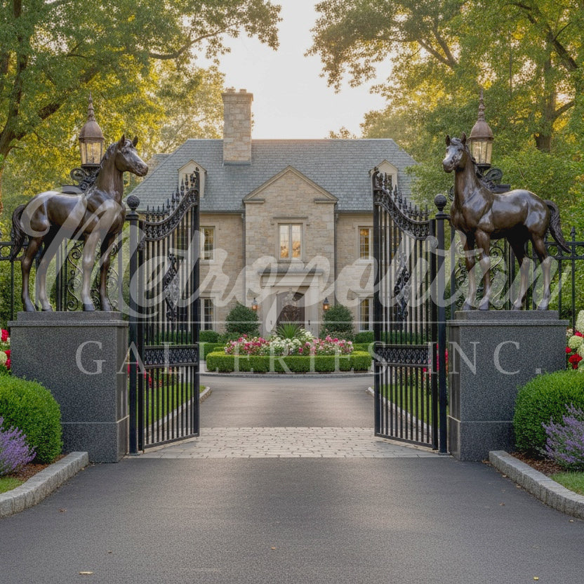 Medium Standing Horse Bronze Statue Pair