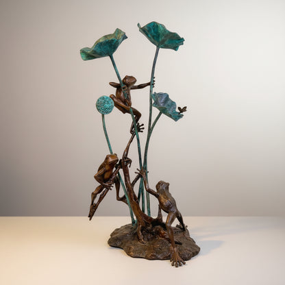 Three Frogs on Lillies Fountain Bronze Statue