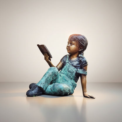 Sitting Girl Reading a Book Bronze Statue