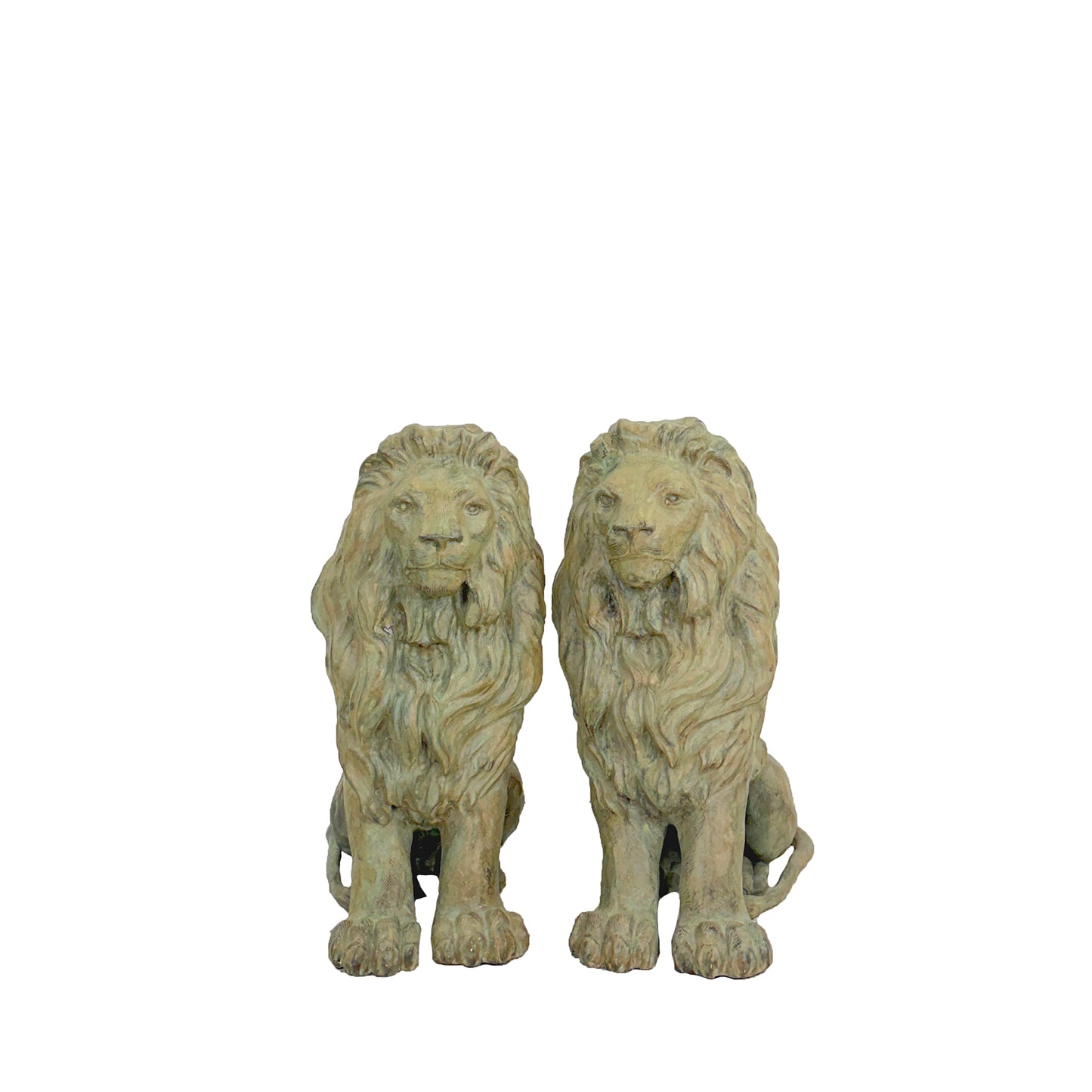 Sitting Lion Bronze Statue Pair