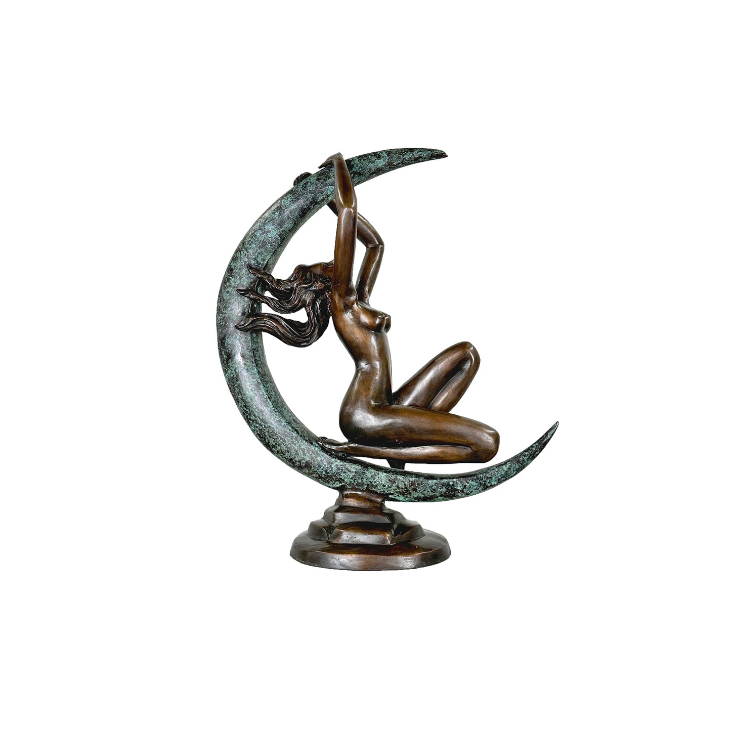 Nude Lady on Crescent Moon Bronze Statue