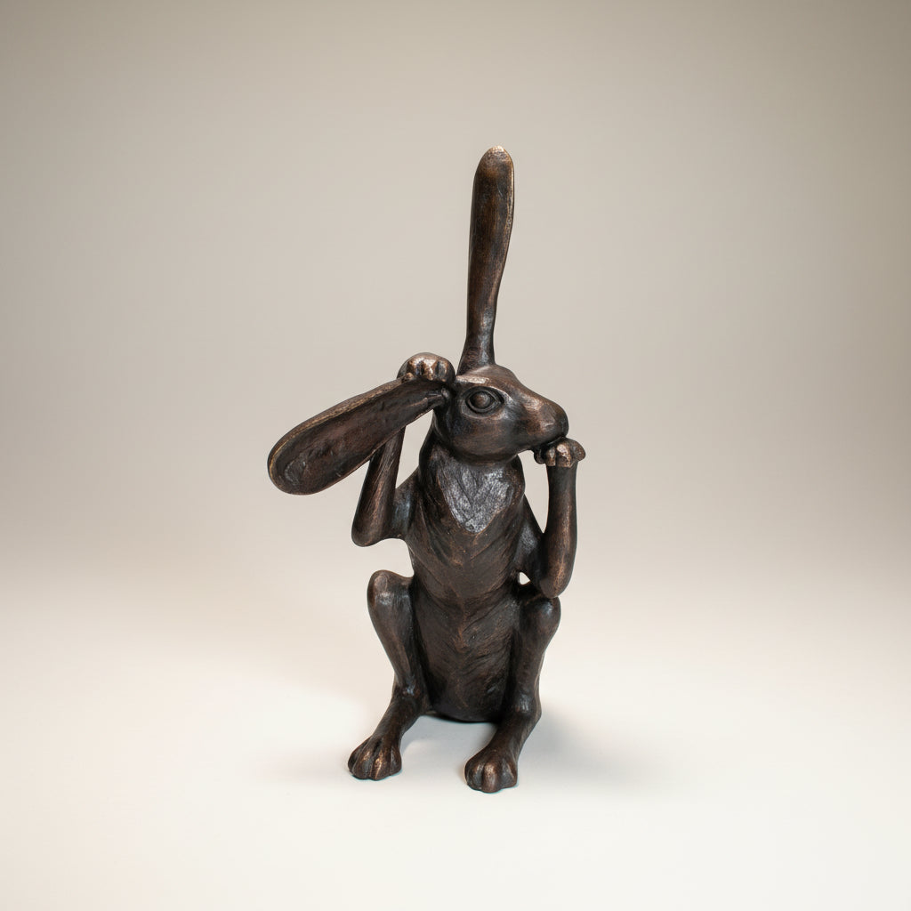 Bunny Rabbit Tugging Ear Bronze Statue