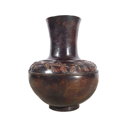 Robust Bronze Vase with Leaf Pattern